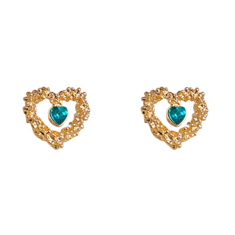 Luxury Hollow Zircon Heart Stud Earrings – Elegant Geometric Design