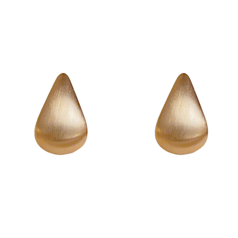 14K Gold Brushed Metal Teardrop Stud Earrings – French Design