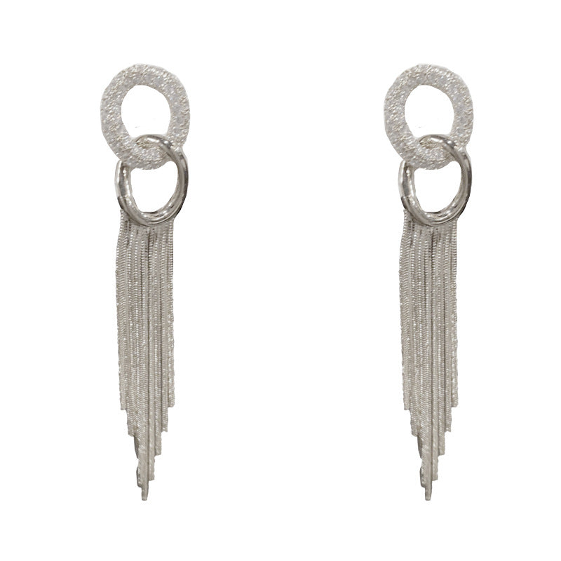 14K Gold-Plated Zircon Hoop Tassel Drop Earrings - Elegant Statement
