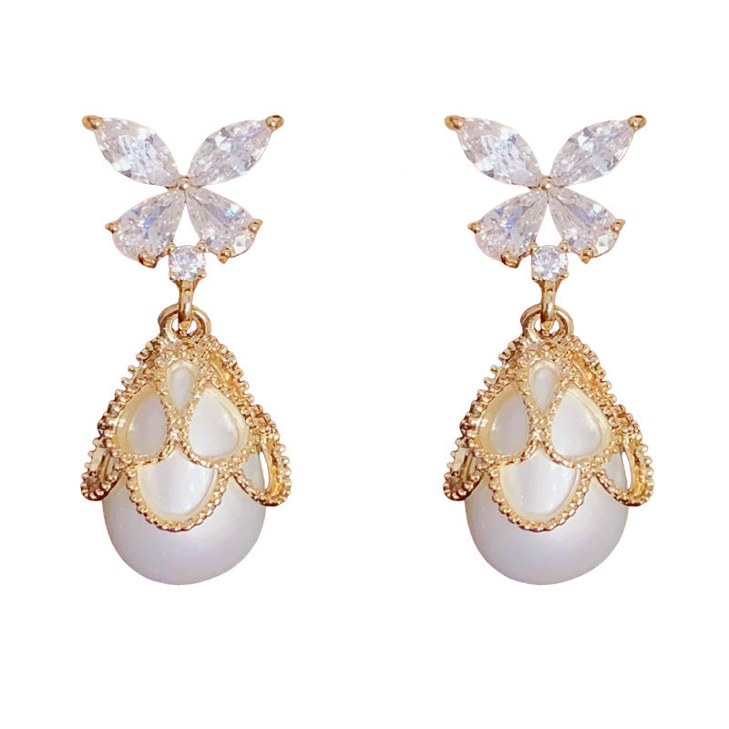 Eaioncol Butterfly Lace Pearl Drop Earrings Gold Silver
