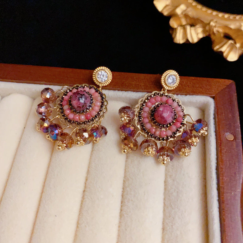 Elegant Round Seed Bead Tassel Drop Earrings – Geometric Design