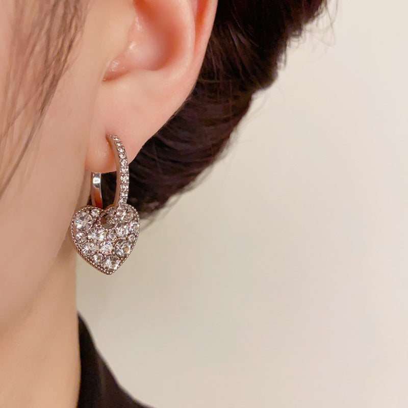 14K Gold-Plated Diamond Heart Earrings - Elegant Minimalist Design