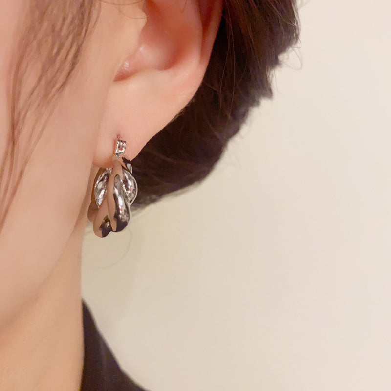 18K Gold-Plated Metal Braided Hoop Earrings - Elegant Geometric Design