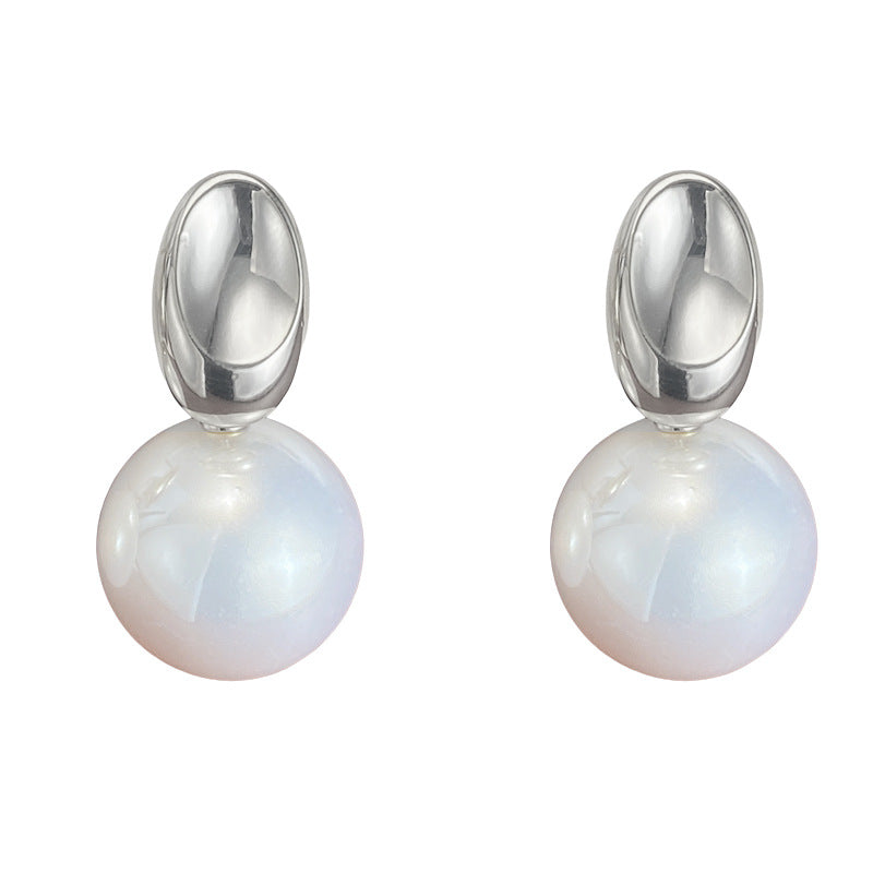 Eaioncol Metal Oval Large Pearl Drop Earrings Gold Silver