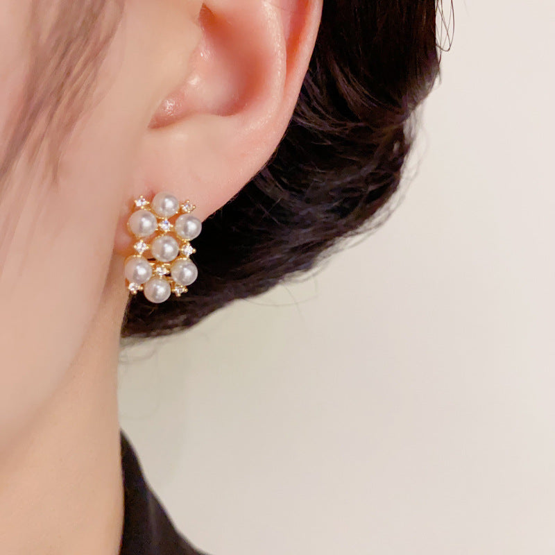 14K Gold-Plated Geometric Hollow Pearl Stud Earrings – Minimalist Chic