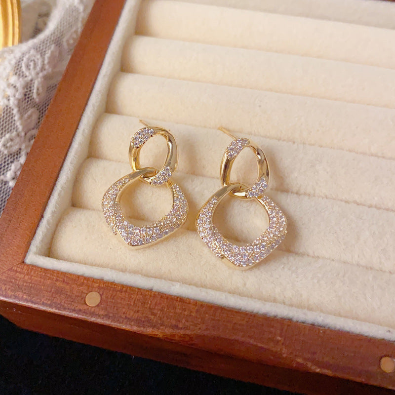 Luxury Zircon Geometric Orbit Drop Earrings – Minimalist Design