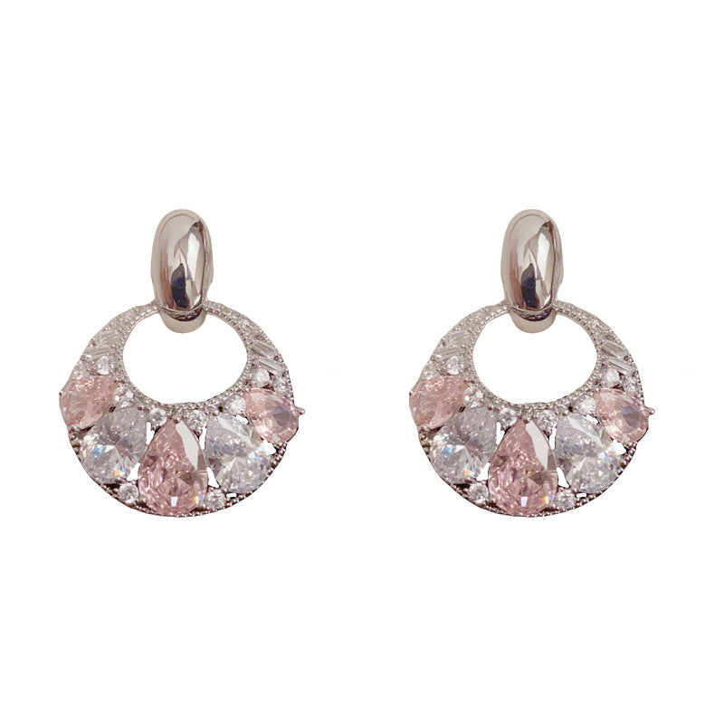 Luxury Colorful Zircon Round Drop Earrings – Elegant Geometric Design