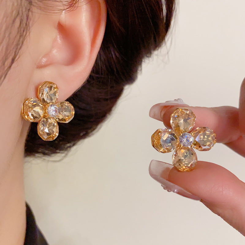 14K Gold-Plated Champagne Flower Petal Earrings - Elegant & Minimalist