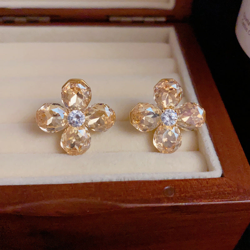 14K Gold-Plated Champagne Flower Petal Earrings - Elegant & Minimalist