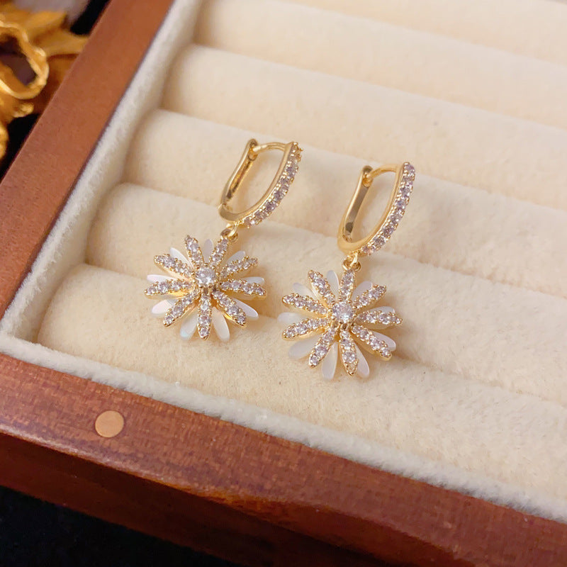 Elegant Zircon Shell Petal Drop Earrings – Floral Design
