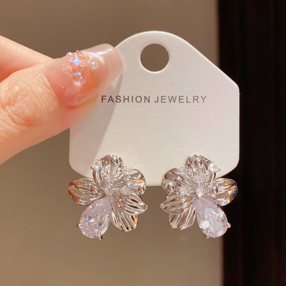 Eaioncol Floral Teardrop CZ Drop Earrings Gold Silver