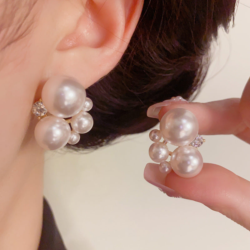 14K Gold Luxury Pearl & Geometric Earrings – Elegant Design