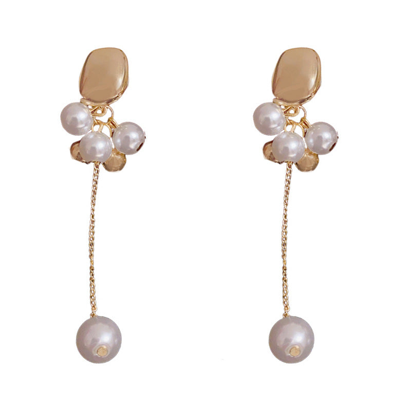 Luxury Metal Geometric Pearl Long Tassel Earrings – Elegant Design