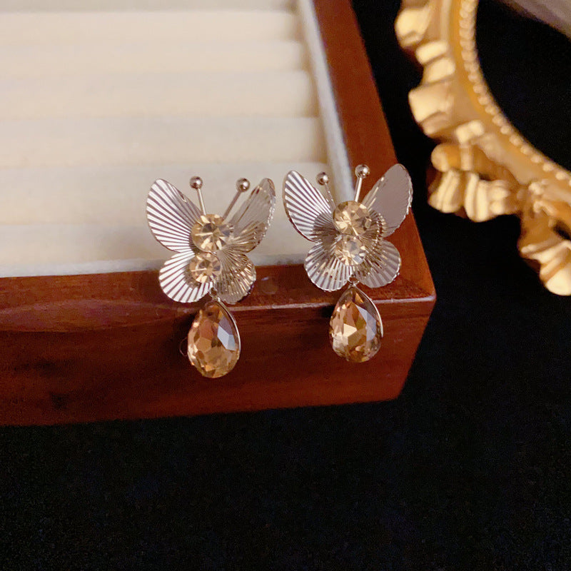 Luxury Coffee Gold Butterfly Teardrop Earrings – Elegant Design