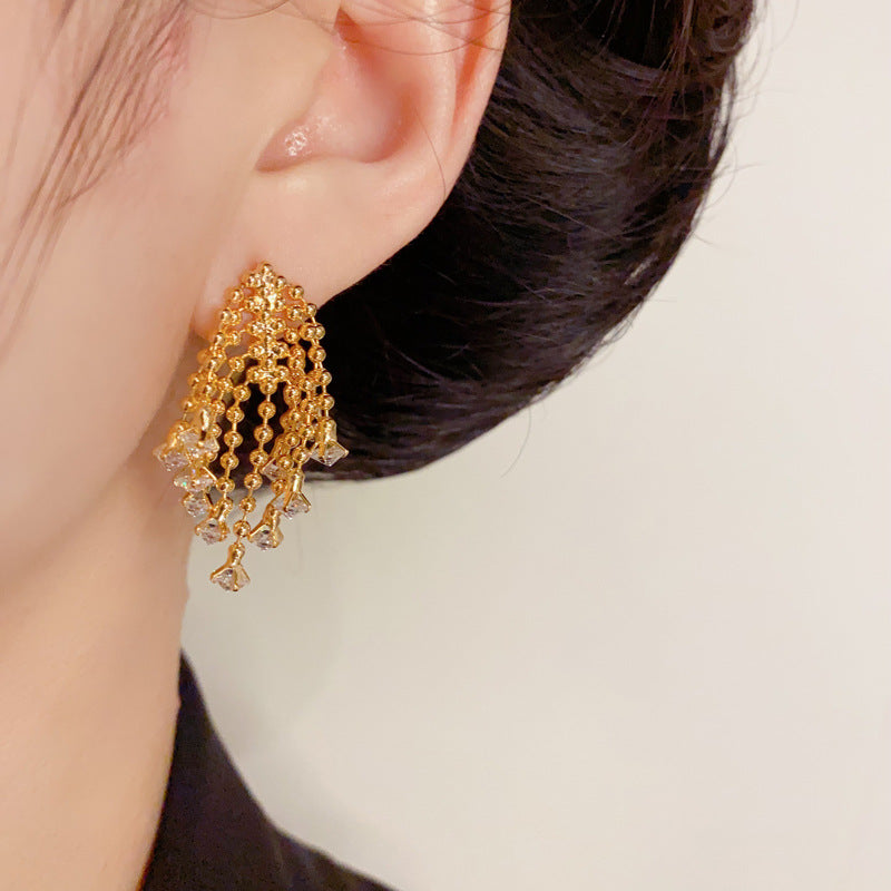 Luxury Fireworks Zircon Tassel Stud Earrings– Elegant Geometric Design