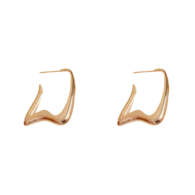 18K Gold Luxury Metal Geometric Hoop Earrings – Elegant Design