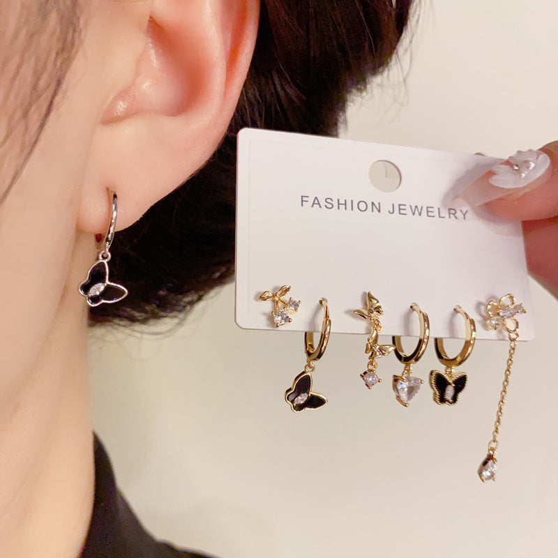 14K Gold-Plated Black Butterfly Three-Piece Earring Set - Chic&Elegant