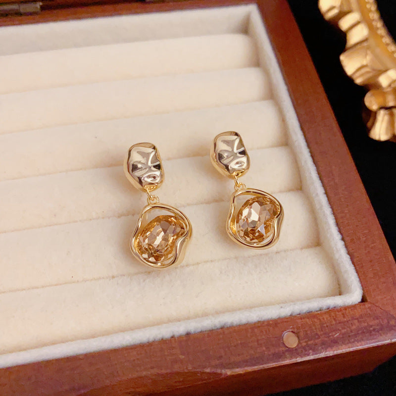 Luxury Metal Geometric Crystal Drop Earrings – Elegant Design