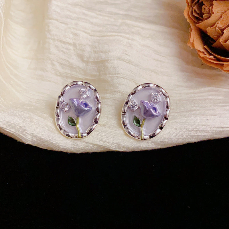 Luxury Silver Tulip Flower Stud Flower Earrings – Elegant Design