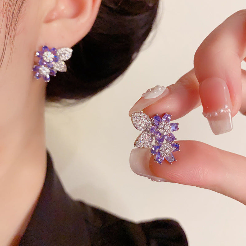 Luxury Full-Zircon Double Petal Ear Cuff Gold Earrings – Floral Design