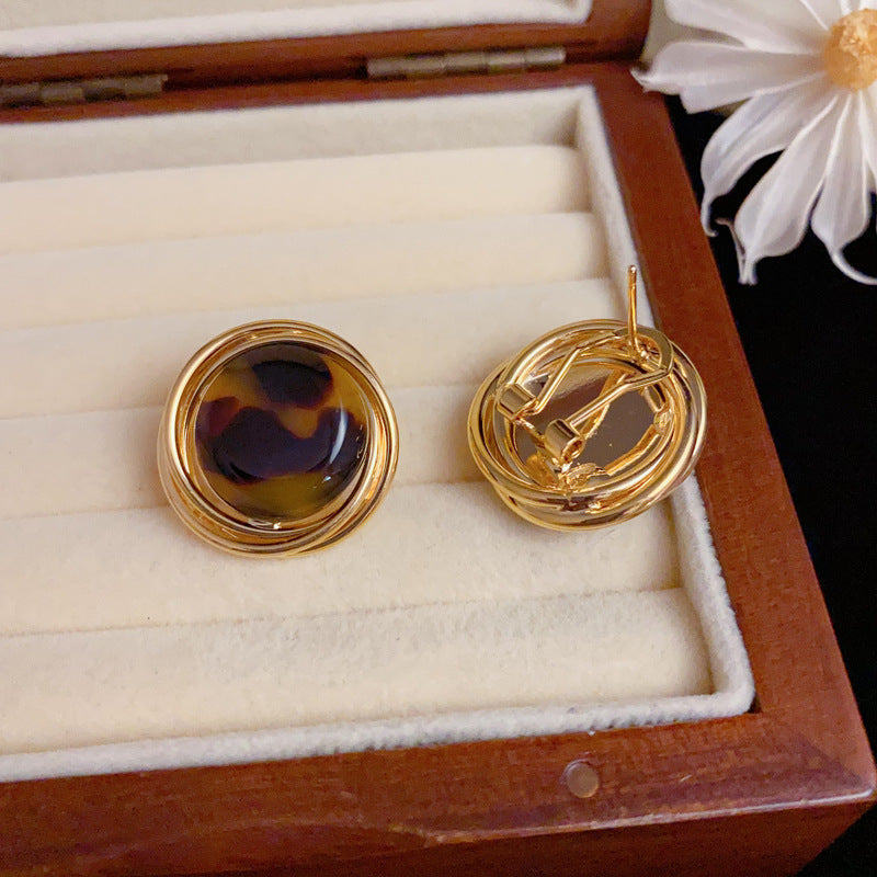 Luxury Metal Leopard Print Geometric Stud Earrings – Elegant Design