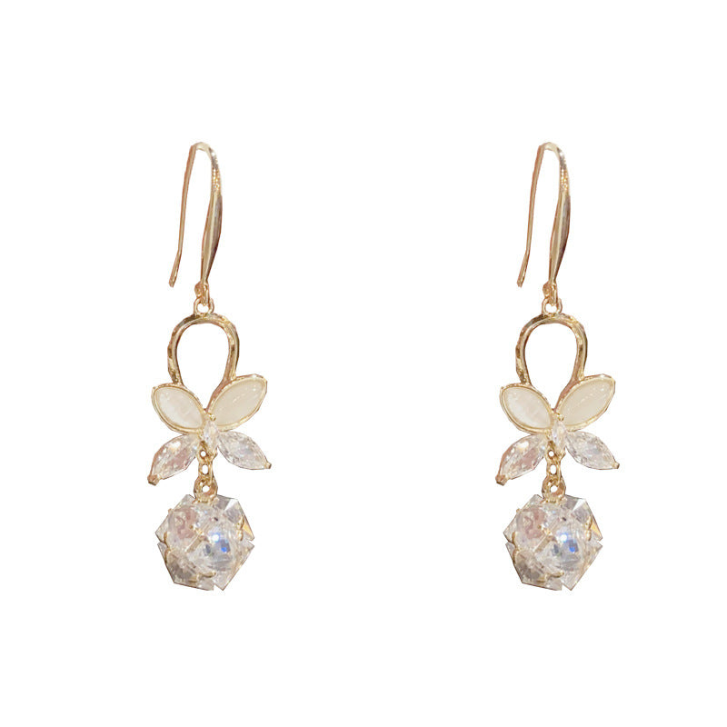 14K Gold-Plated Petal Diamond Bead Drop Earrings-Elegant Floral Design