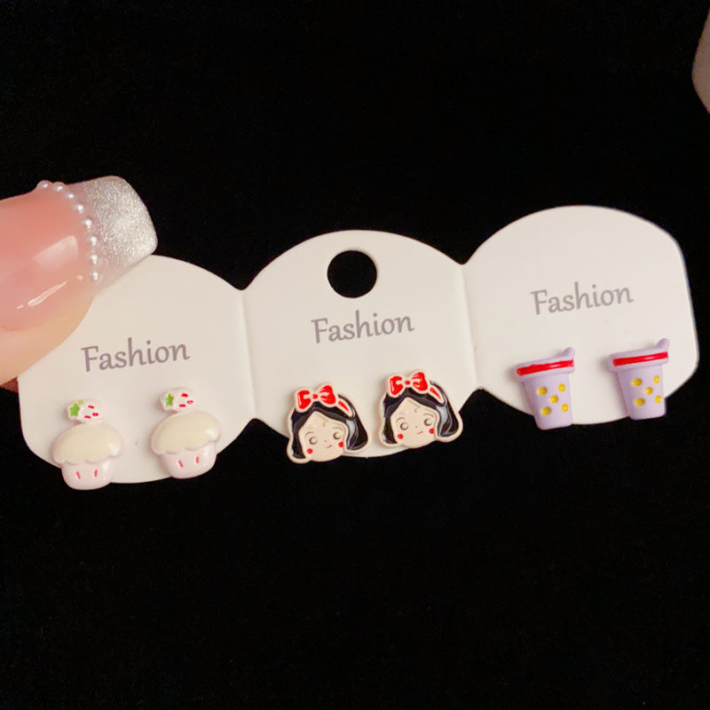 Colorful Animal & Milk Tea Girl Set Earrings - Cute Chic Design