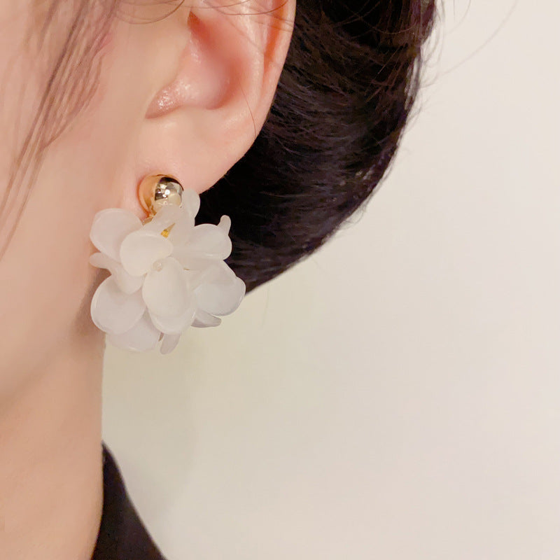 Luxury White or Pink Flower Petal Earrings - Silver Needle Design
