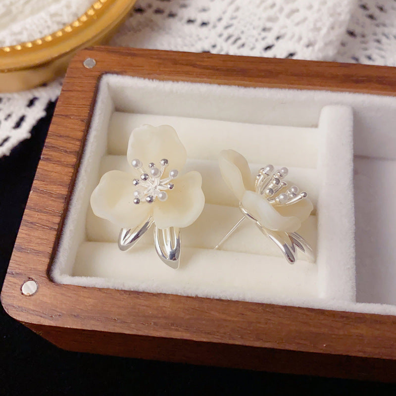 Luxury Oversized Camellia Metal Flower Earrings – French Design