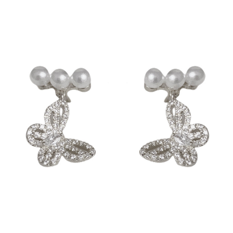 Silver Posts Elegant Pearl Butterfly Drop Earrings – Elegant Design