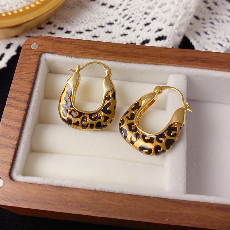 Luxury Meilard Leopard Geometric Earrings – French Retro Design