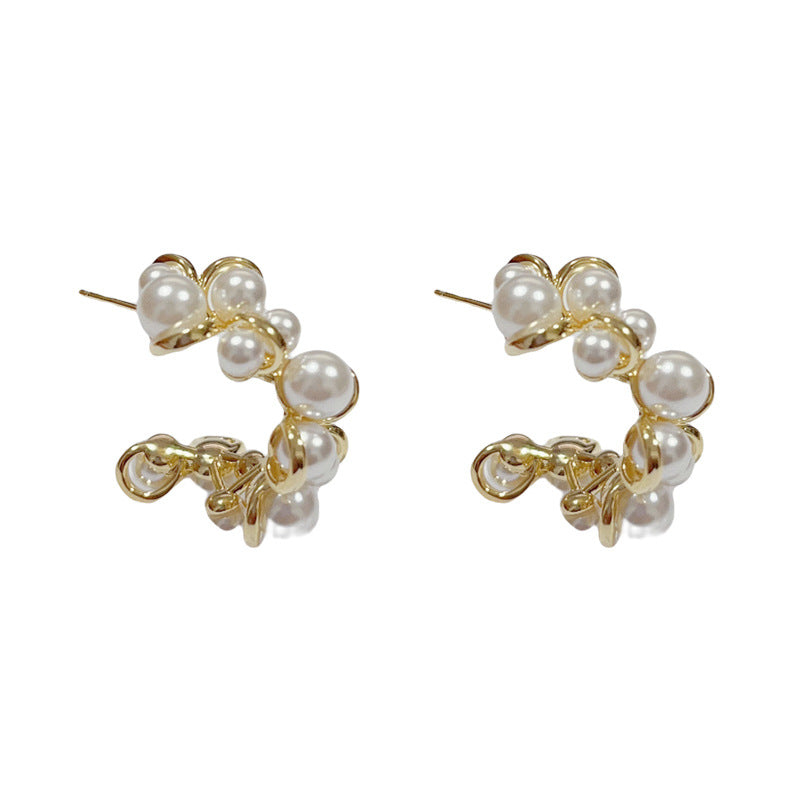 14K Gold-Plated Pearl Wrap Hoop Earrings - Elegant Minimalist
