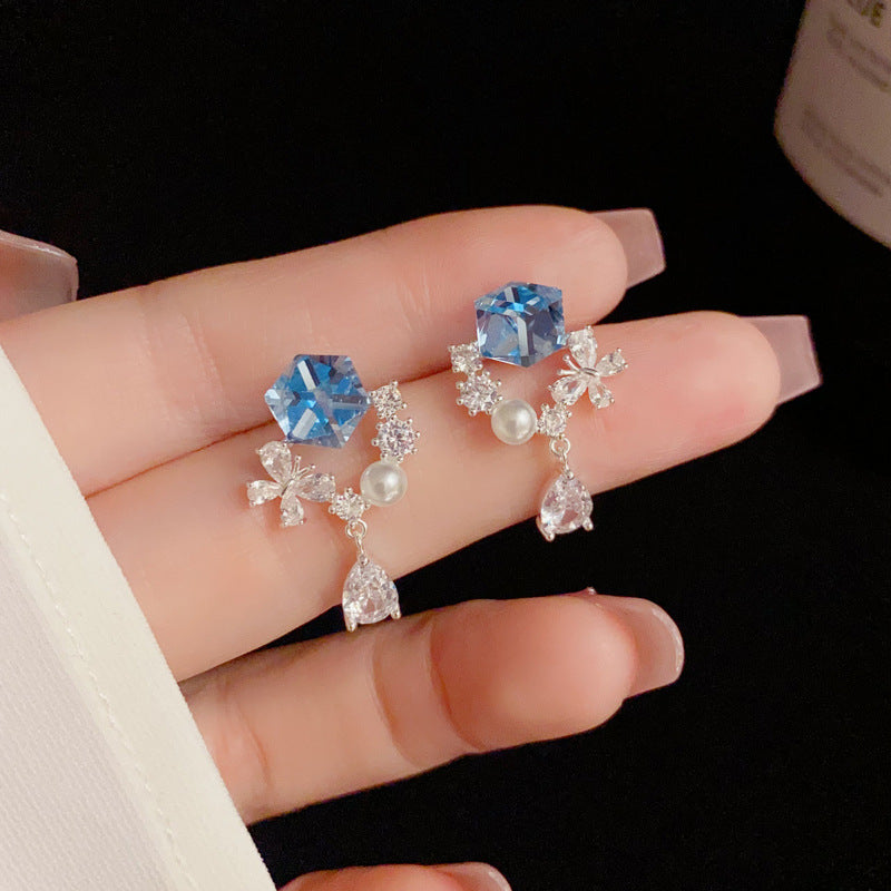 Luxury Zircon Butterfly & Waterdrop Drop Earrings – S925 Silver Needle