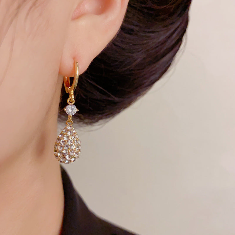 Luxury Full-Zircon Double-Sided Red Teardrop Earrings – Elegant Design