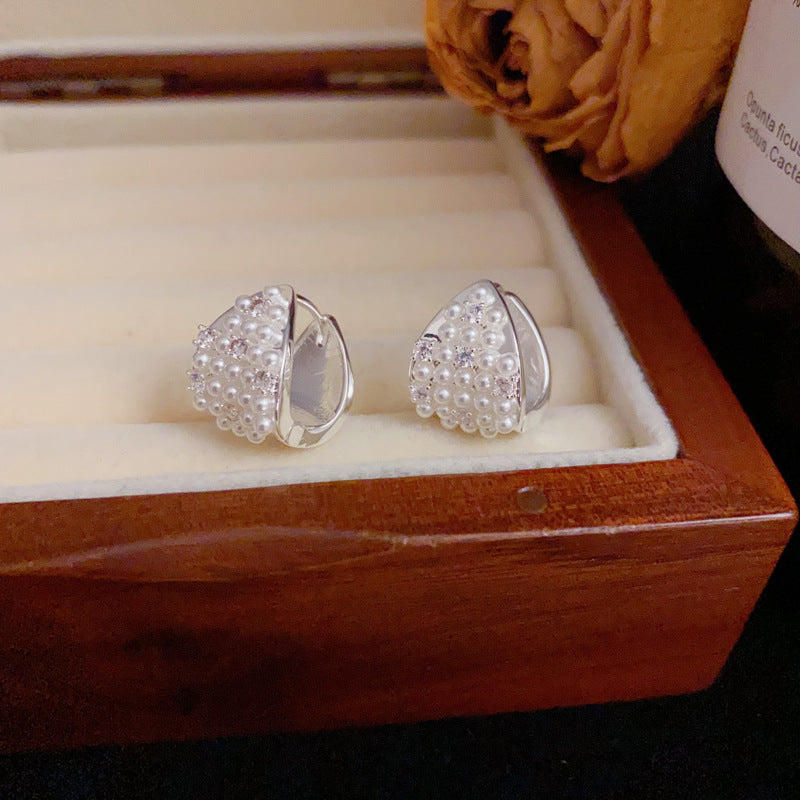 Luxury S925 Silver Zircon & Pearl Triangle Earrings – Elegant Design