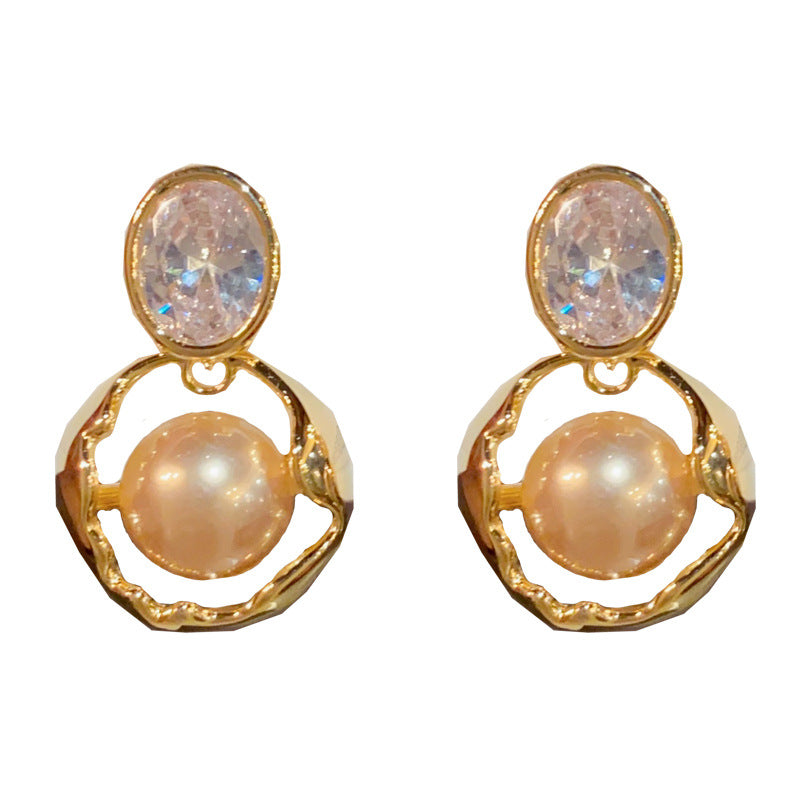 14K Gold-Plated Brown Pearl Circle Drop Earrings – Minimalist Design