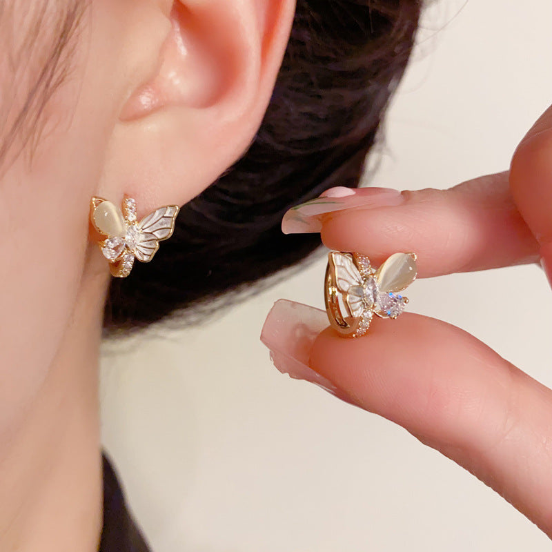 14K Gold-Plated Zircon Butterfly Huggie Earrings – Chic Design