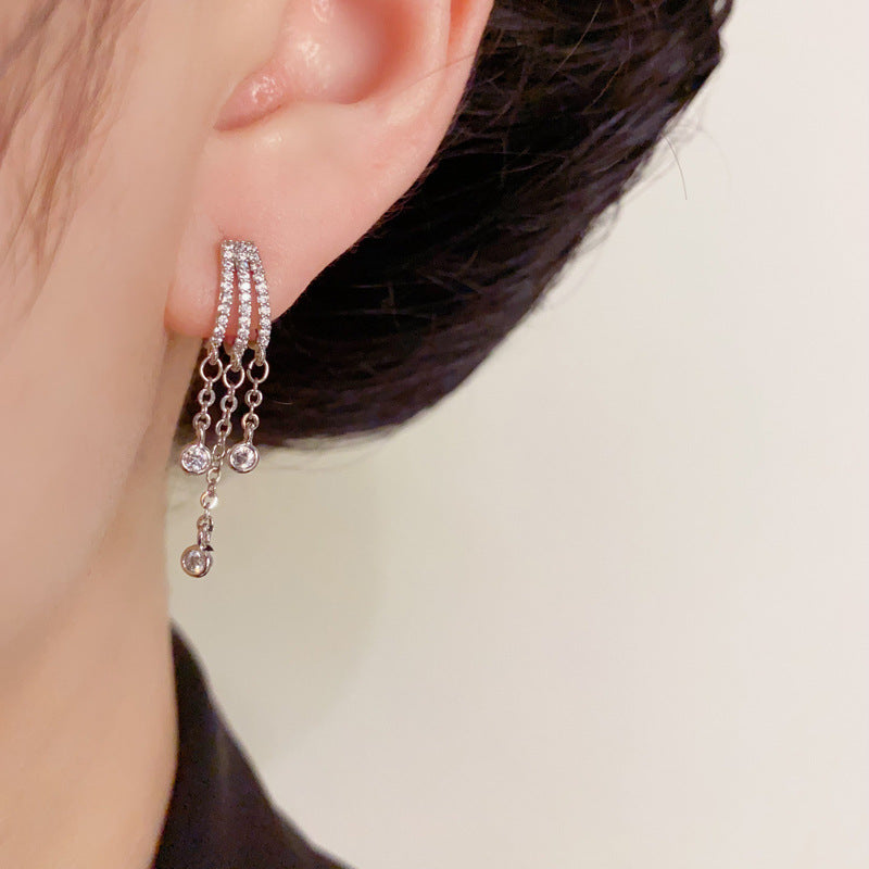 Luxury Zircon Triple Tassel Drop Earrings – Elegant Design