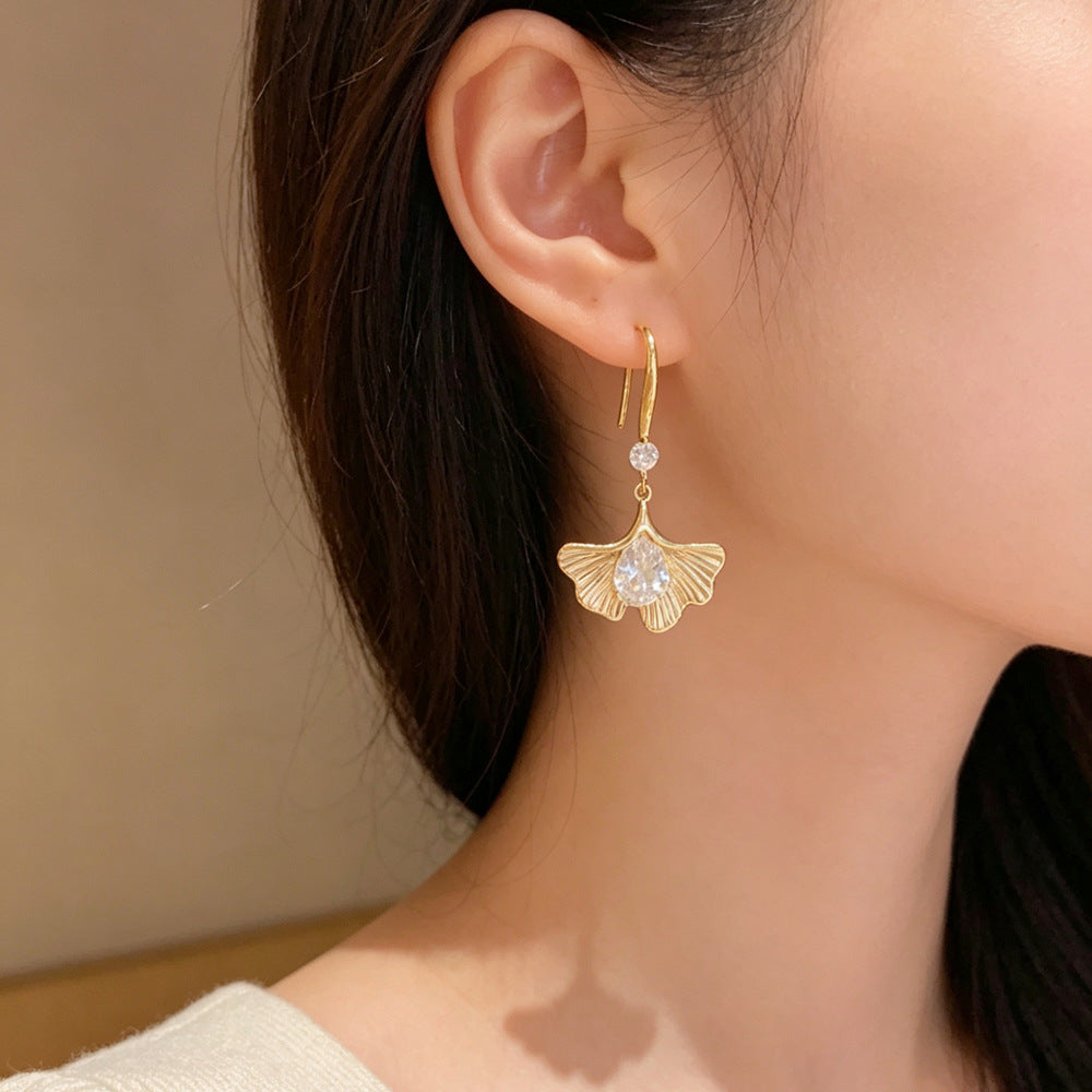 Eaioncol Ginkgo Leaf CZ Ear Hooks Gold Silver
