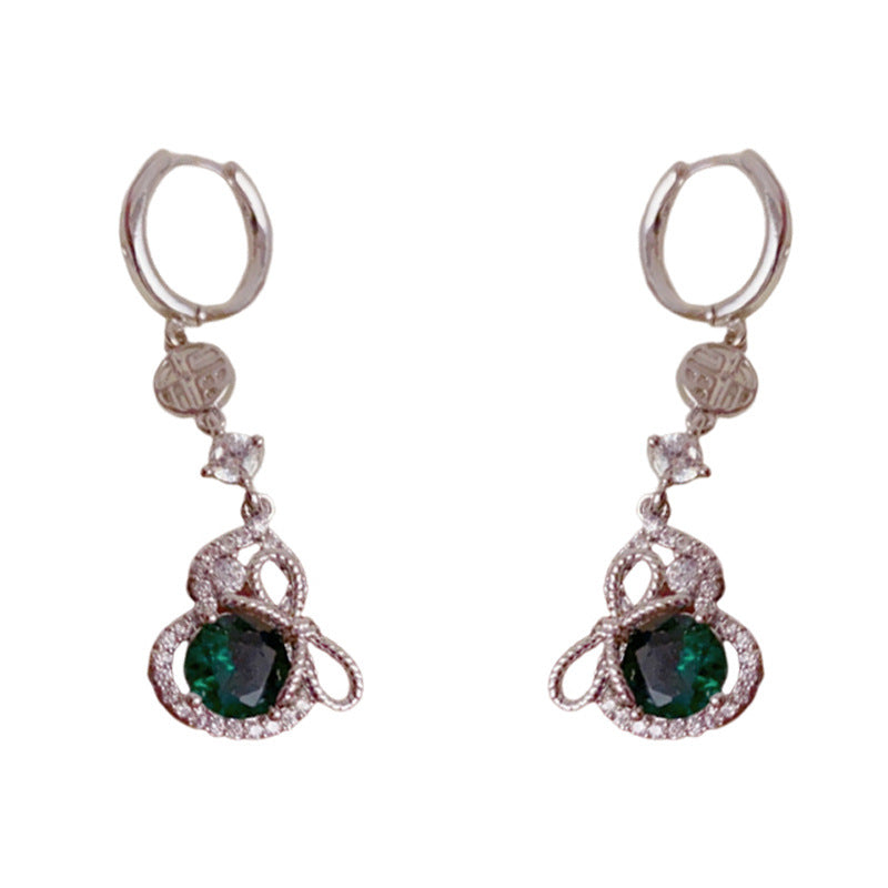 Elegant Zircon Gourd & Bow Tassel Earrings – Floral Design
