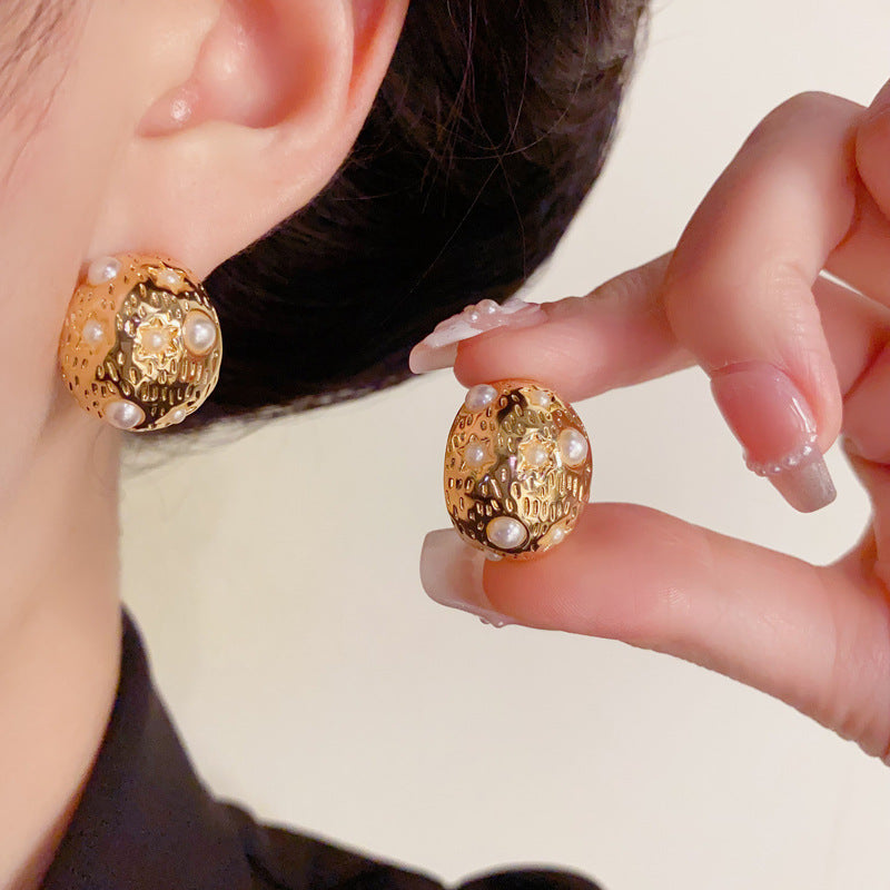 Elegant Pearl Metal Irregular Earrings – Geometric Design