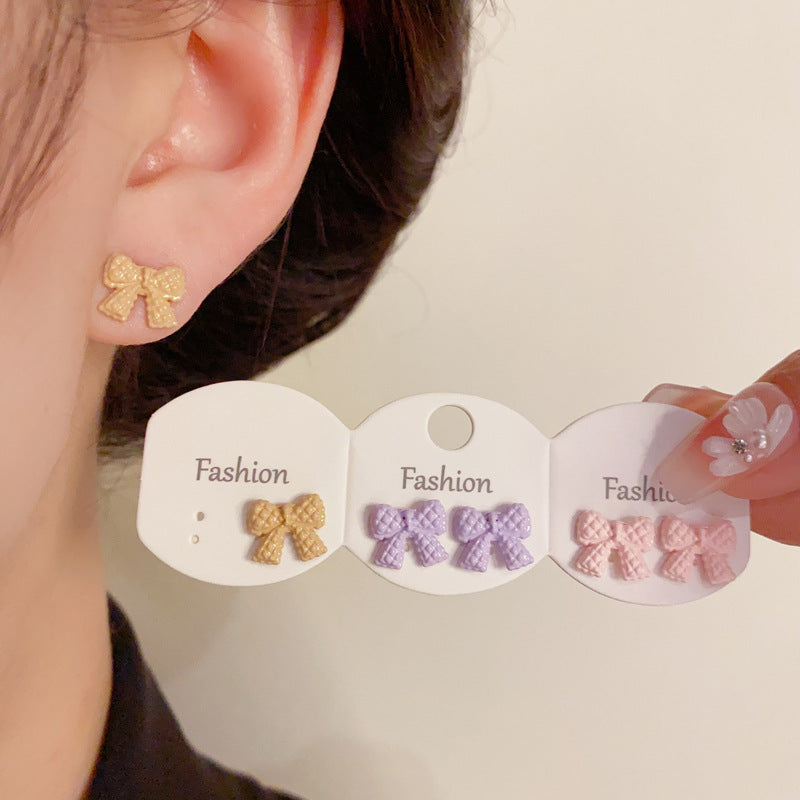 Colorful Bowknot & Heart Bow Set Earrings - Cute Chic Design