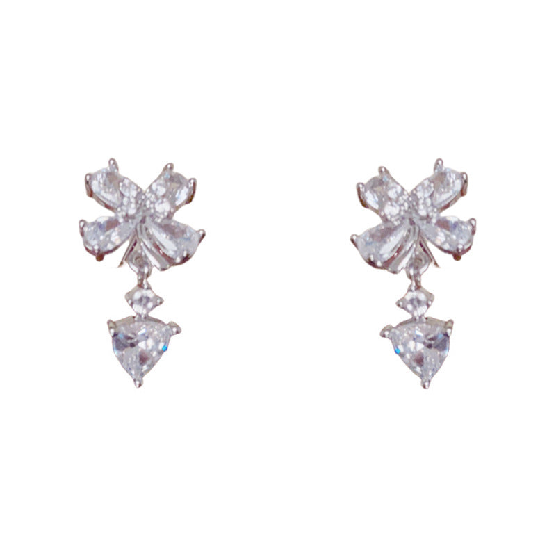 Elegant Full-Zircon Petal Teardrop Earrings – Floral Design