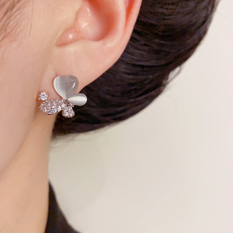 14K Gold Cat's Eye Stone Butterfly Stud Earrings – Sweet & Elegant