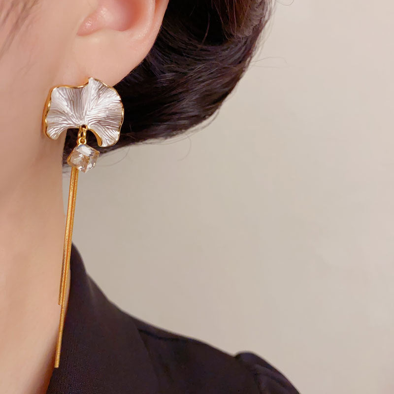 Elegant Fan-Shaped Square Zircon Tassel Drop Earrings – Fringe Design