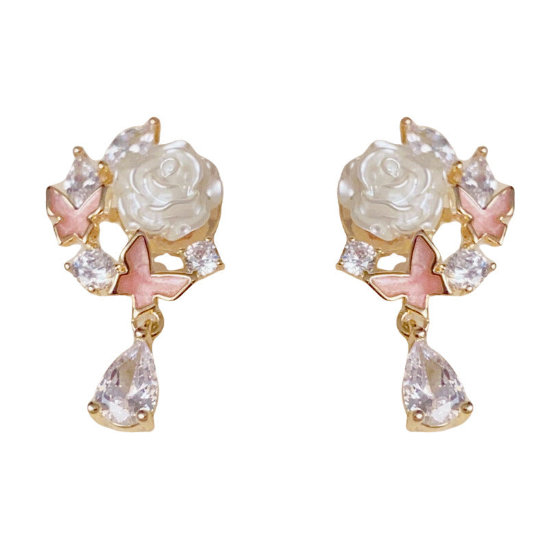 14K Gold-Plated White Flower Waterdrop Tassel Earrings – Sweet Design