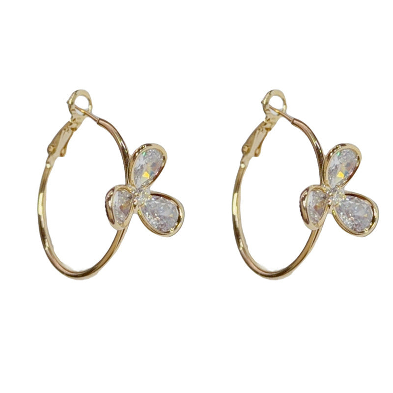 Eaioncol Three Leaf Clover CZ Hoop Earrings Gold Silver