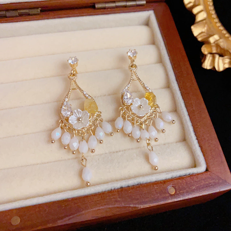 Luxury Petal Teardrop Bead Tassel Drop Earrings – Floral design