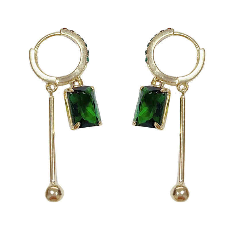 14K Gold Emerald Square Crystal Tassel Earrings - Chic Elegance Design