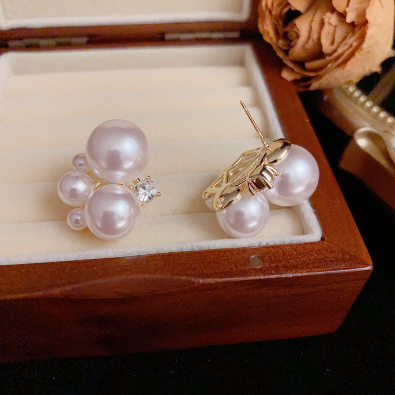 14K Gold Luxury Pearl & Geometric Earrings – Elegant Design